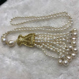 ELEISPL JEWELRY Sweater Long Necklace 60cm +15cm Pendant 4mm Rice Freshwater Pearls #23500-2