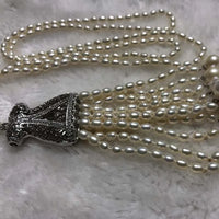 ELEISPL JEWELRY Sweater Long Necklace 85cm +11cm Pendant 4mm Rice Freshwater Pearls #23500-2