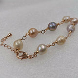 10mm natural furrrow freshwater pearl rose gold chain bracelet 21cm+4cm