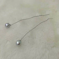 Western style earring 925 silver 8mm drop gray freshwater pearl