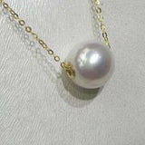 AAA 10mm round natural pearl 18k-gold chain 45cm necklace