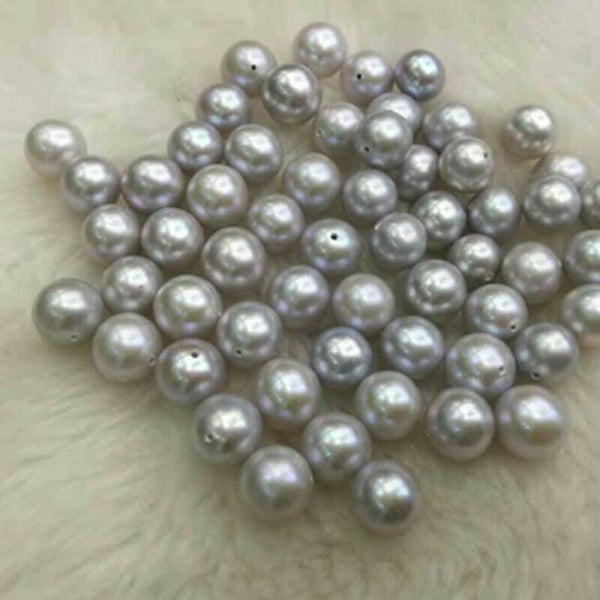 Hall drilled 10 pcs near 9mm round gray freshwater pearl