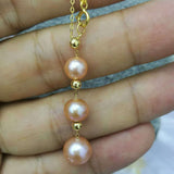 AAA 6-9mm round 3pcs freshwater pearl necklace pendant G18K Chain