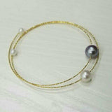 AAA 6-8mm two-pearl style G18K chain Bangle with Certificate