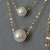 2ROW 6mm 8mm round real pearl pendant necklace G18K Chain