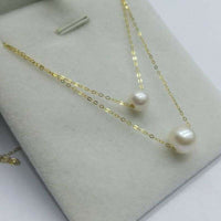 2ROW 6mm 8mm round real pearl pendant necklace G18K Chain