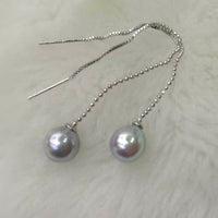 Western style earring 925 silver 8mm drop gray freshwater pearl