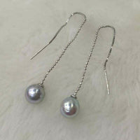 Western style earring 925 silver 8mm drop gray freshwater pearl