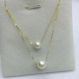 2ROW 6mm 8mm round real pearl pendant necklace G18K Chain