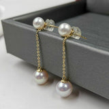 Newly Studs&Dangle AAA round Pearl 18k yellow gold women earring