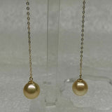 G18K Near round drop gold sea water pearl pendant & dangle earring set