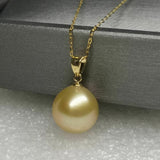 G18K Near round drop gold sea water pearl pendant & dangle earring set