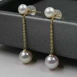 Newly Studs&Dangle AAA round Pearl 18k yellow gold women earring