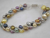 Wholesale 10 Pieces Multi-colored real freshwater pearl bracelets magnetic clasp