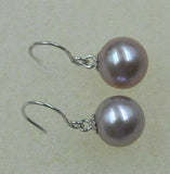 AAA Natural lavender 8.5mm round FW pearl dangle earring 14k-white gold hook