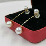 Newly Studs&Dangle AAA round Pearl 18k yellow gold women earring