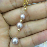 AAA 6-9mm round 3pcs freshwater pearl necklace pendant G18K Chain