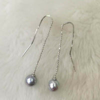 Western style earring 925 silver 8mm drop gray freshwater pearl