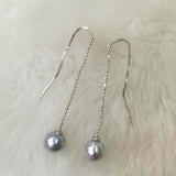 Western style earring 925 silver 8mm drop gray freshwater pearl