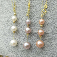 AAA 6-9mm round 3pcs freshwater pearl necklace pendant G18K Chain