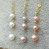 AAA 6-9mm round 3pcs freshwater pearl necklace pendant G18K Chain