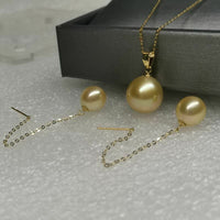 G18K Near round drop gold sea water pearl pendant & dangle earring set