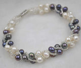 Wholesale 10 X Handmade real freshwater pearl bracelets white&black 21-22cm