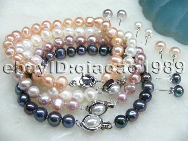 Wholesale 20 Sets 7-8mm freshwater pearl bracelet & earring 925silver studs