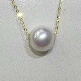 AAA 10mm round white pearl pendant  G18K golden chain necklace