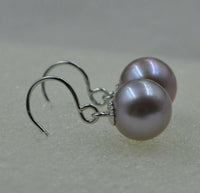 AAA Natural lavender 8.5mm round FW pearl dangle earring 14k-white gold hook