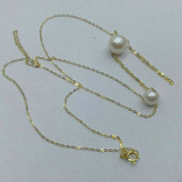 2ROW 6mm 8mm round real pearl pendant necklace G18K Chain