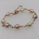 10mm natural furrrow freshwater pearl rose gold chain bracelet 21cm+4cm