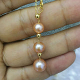 AAA 6-9mm round 3pcs freshwater pearl necklace pendant G18K Chain