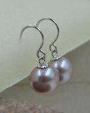 AAA Natural lavender 8.5mm round FW pearl dangle earring 14k-white gold hook