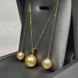 G18K Near round drop gold sea water pearl pendant & dangle earring set