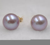 GORGEOUS 14K yellow gold 8.5-9mm round Natural purple pearl earring