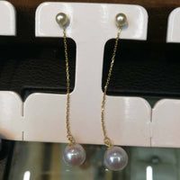 AAA round pearl dangle earring 18k gold