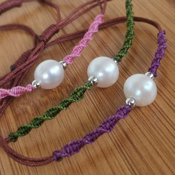 NEW Wholesale 20 PCS Genuine Fresh Water Pearl 8-9mm Handcraft Braided Bracelets Various Colours Cord