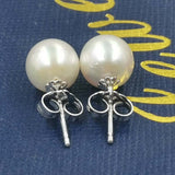 Gorgeous 7-8mm round silver Akoya pearl earring sterling silver studs