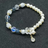 100 Qty Fashion Style White Real Pearl & Crystal Beads Elastic Bracelets Lots