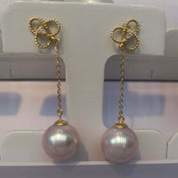 AAA round pearl dangle earring 18k gold