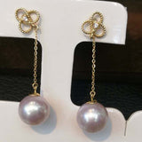 AAA round pearl dangle earring 18k gold