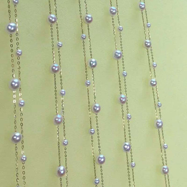 Stunning 2rows G18K Chain FW Akoya Pearl necklace 3mm 5mm