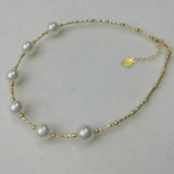 New 6-7mm akoa pearl G18K Chain bracelet 2mm gold ball