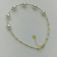 New 6-7mm akoa pearl G18K Chain bracelet 2mm gold ball