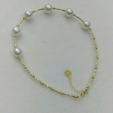 New 6-7mm akoa pearl G18K Chain bracelet 2mm gold ball