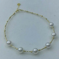 New 6-7mm akoa pearl G18K Chain bracelet 2mm gold ball