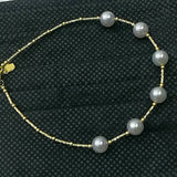 New 6-7mm akoa pearl G18K Chain bracelet 2mm gold ball