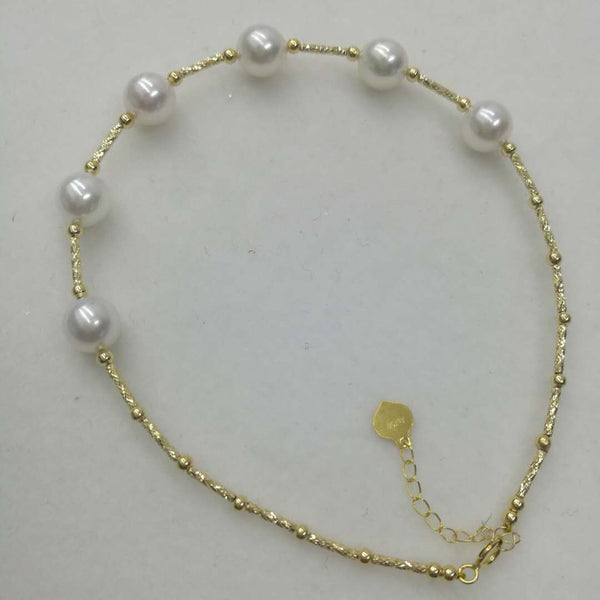 New 6-7mm akoa pearl G18K Chain bracelet 2mm gold ball