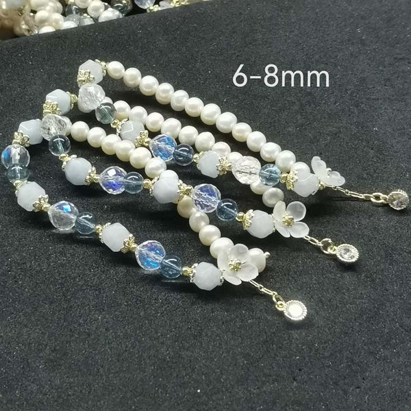 100 Qty Fashion Style White Real Pearl & Crystal Beads Elastic Bracelets Lots